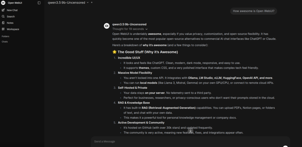 Open WebUI Response screenshot